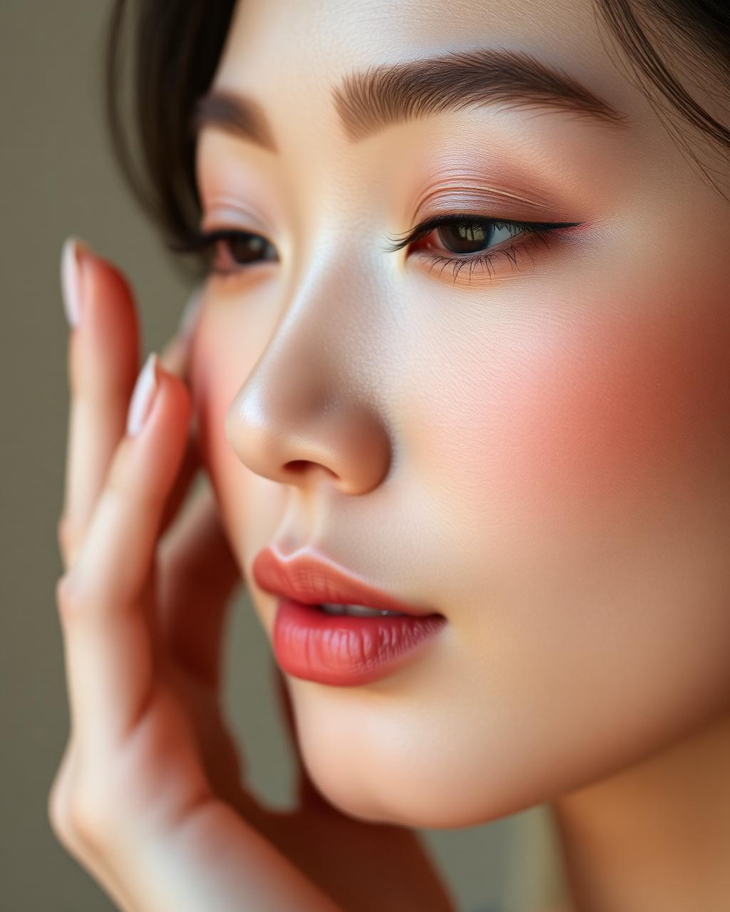 Soft-glam editorial makeup close-up